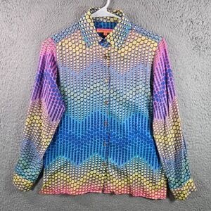 Vilagallo Womens Button Down Shirt Size 36 Abstract Dot Print Long Sleeve